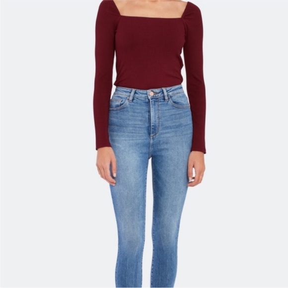 Billie the Label Burgundy Ribbed Square Neck Top, size M - Picture 2 of 5